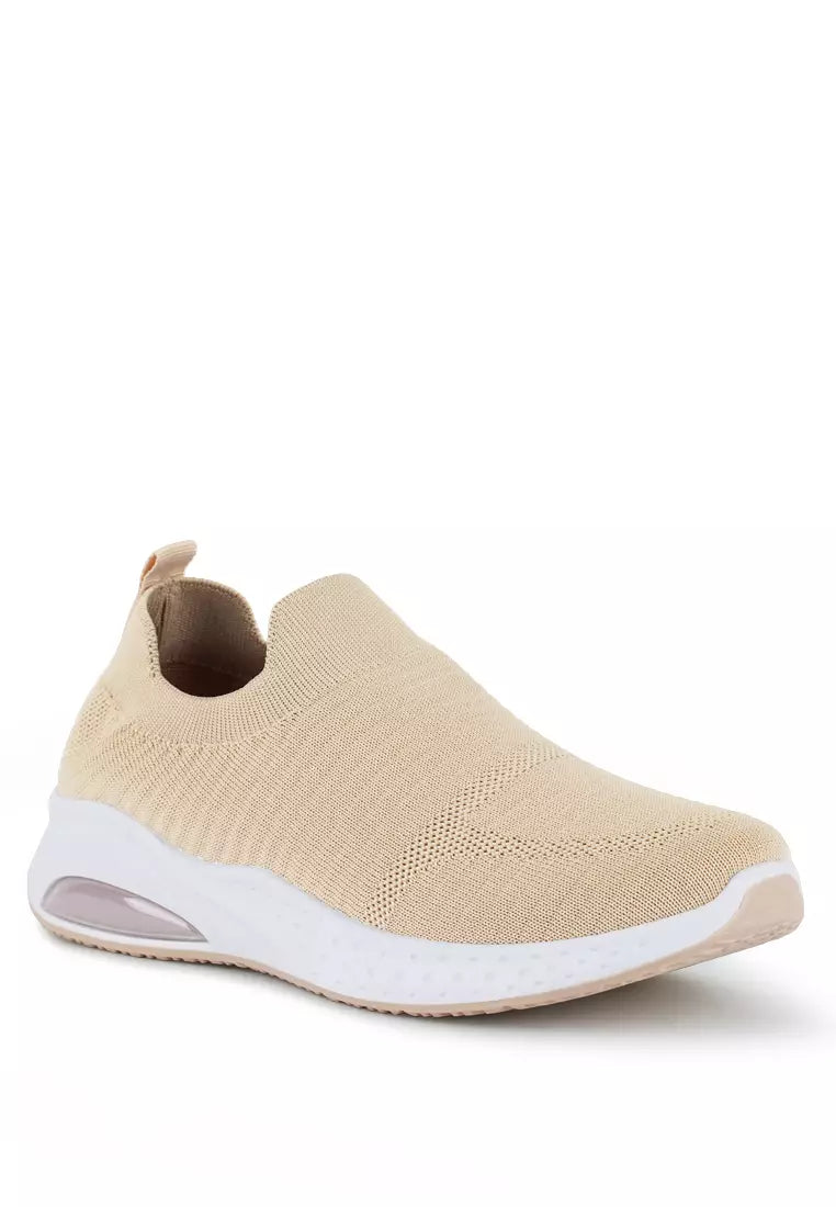 Beige Knitted Slip On Sneakers