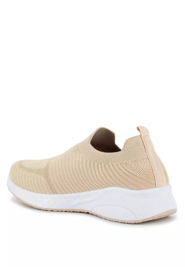 Beige Knitted Slip On Sneakers