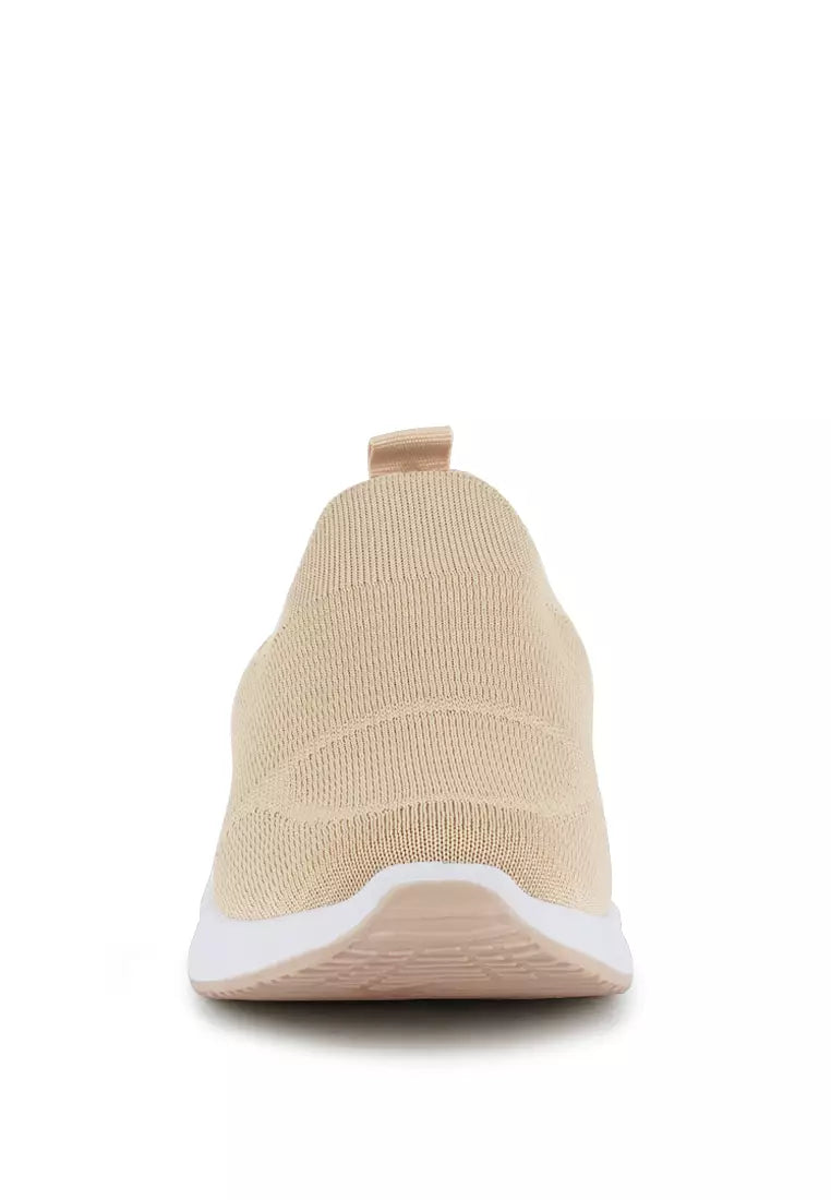 Beige Knitted Slip On Sneakers