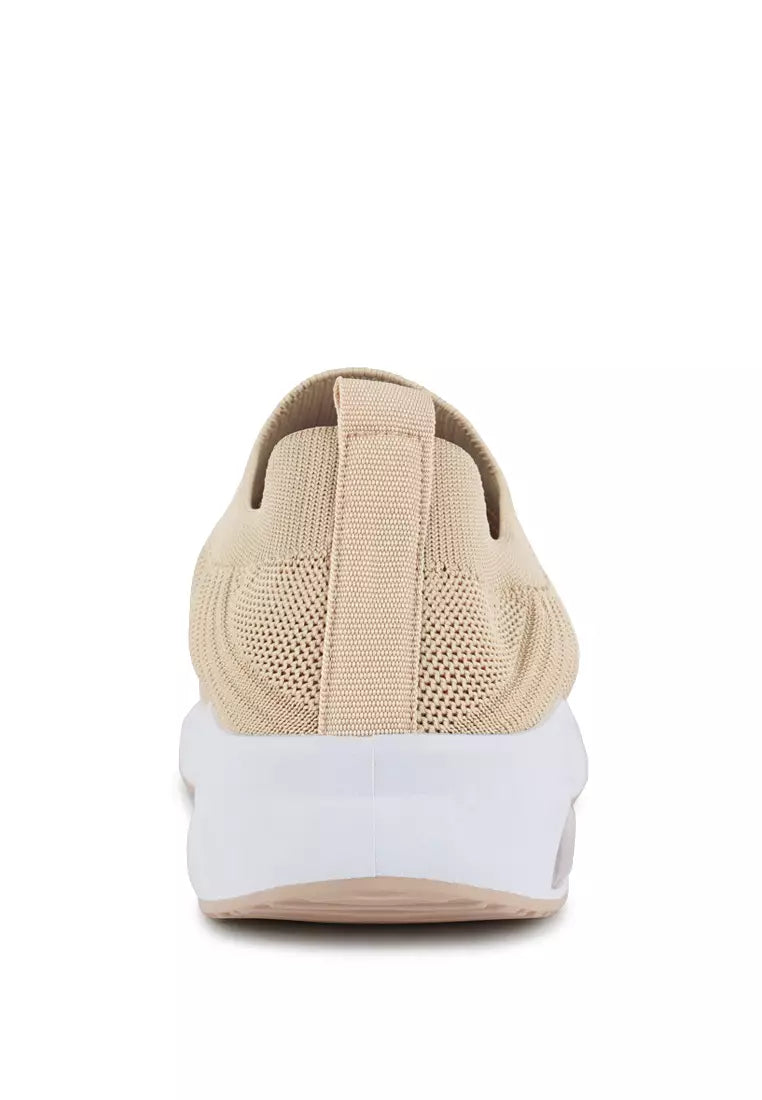 Beige Knitted Slip On Sneakers