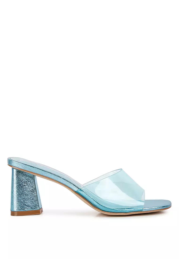 Blue Clear Straps Block Heeled Sandals