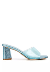 Blue Clear Straps Block Heeled Sandals