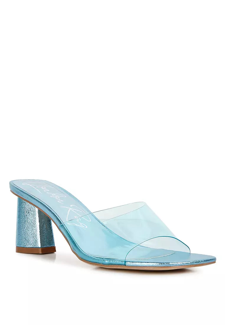 Blue Clear Straps Block Heeled Sandals