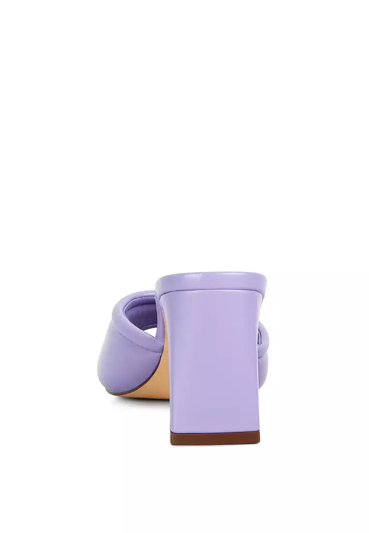 Purple Quilted Block Heeled Sandals