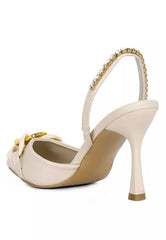 Beige Diamante Metal Chain Sandals