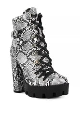 Black Snake Skin Cushion Collared Ankle Boots