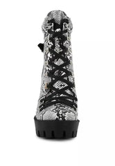 Black Snake Skin Cushion Collared Ankle Boots