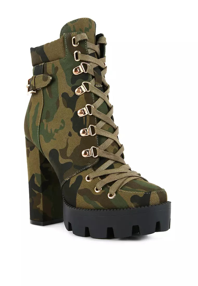 Khaki Camouflage Ankle Boots