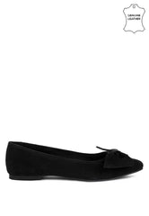 Black Big Bow Suede Ballerina Flats