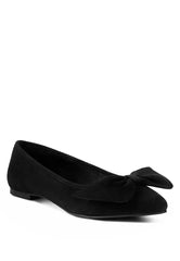 Black Big Bow Suede Ballerina Flats