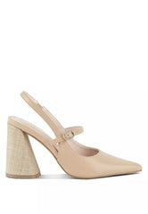 Flared Heel Party Sandals in Beige