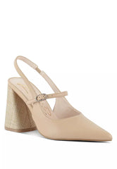 Flared Heel Party Sandals in Beige