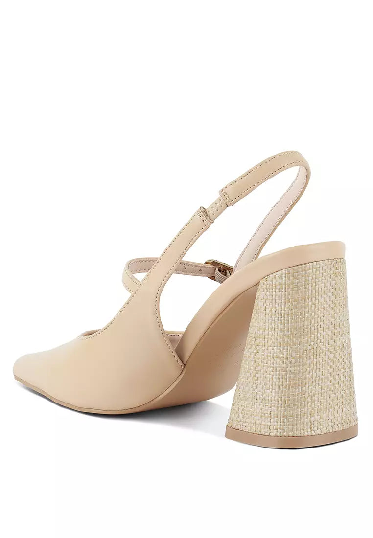 Flared Heel Party Sandals in Beige