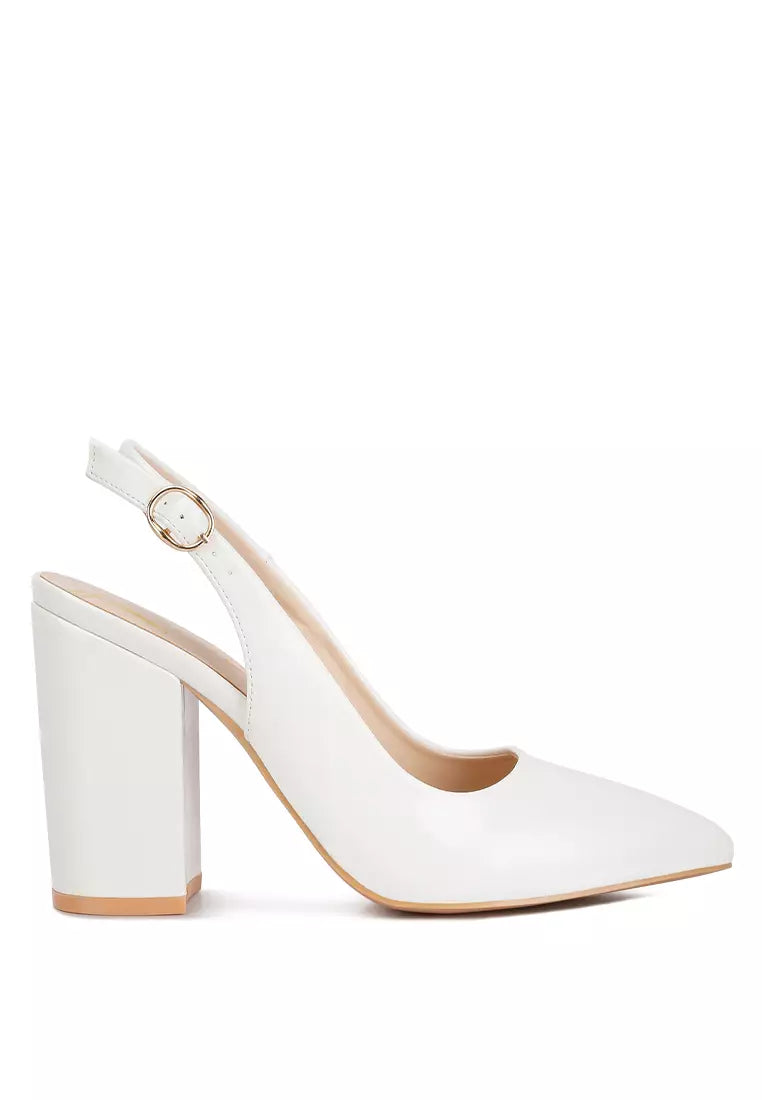 White Slingback High Block Sandals