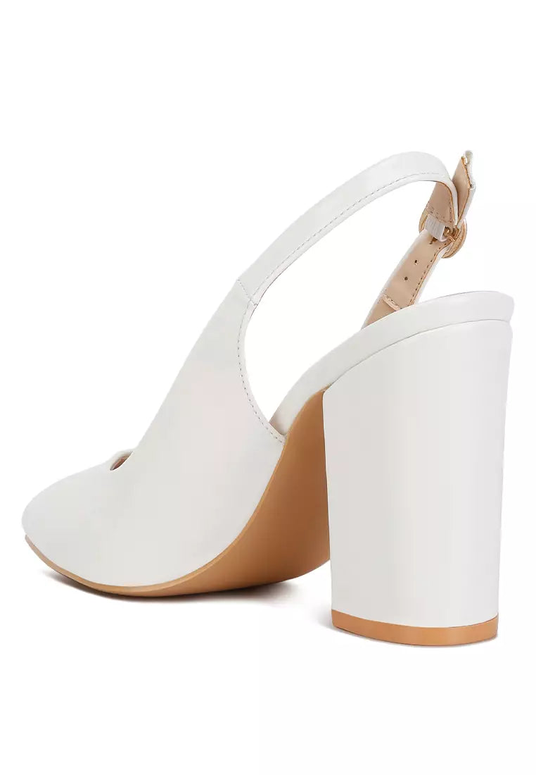 White Slingback High Block Sandals