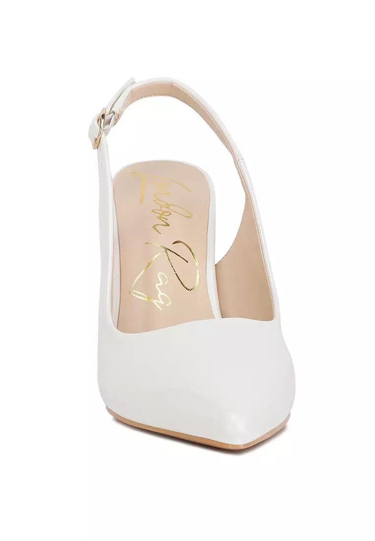 White Slingback High Block Sandals