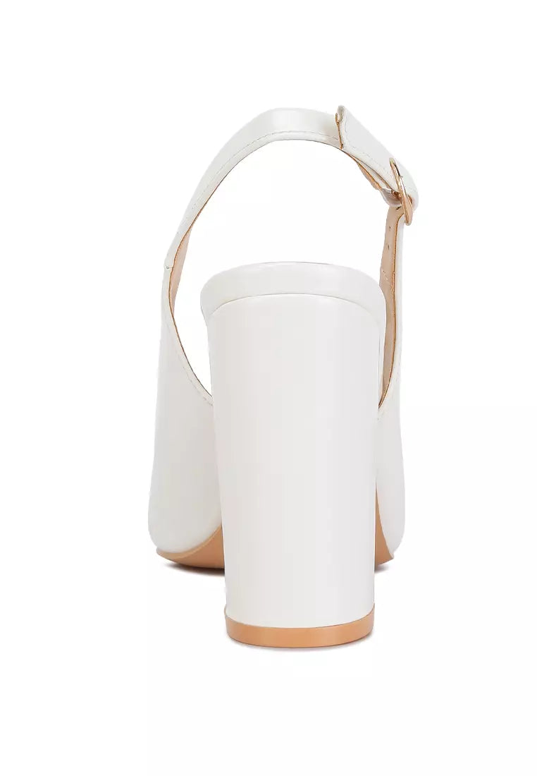 White Slingback High Block Sandals