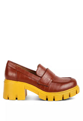 Tan Chunky Block Heel Loafers