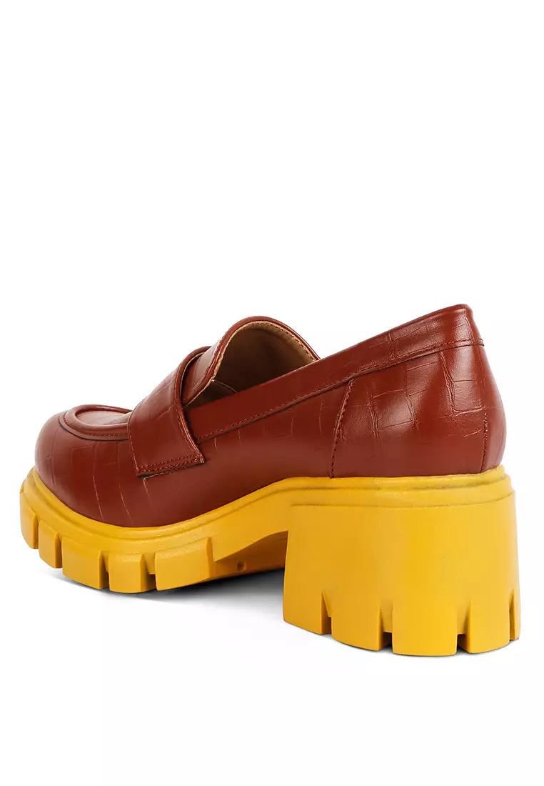 Tan Chunky Block Heel Loafers