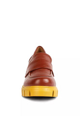 Tan Chunky Block Heel Loafers