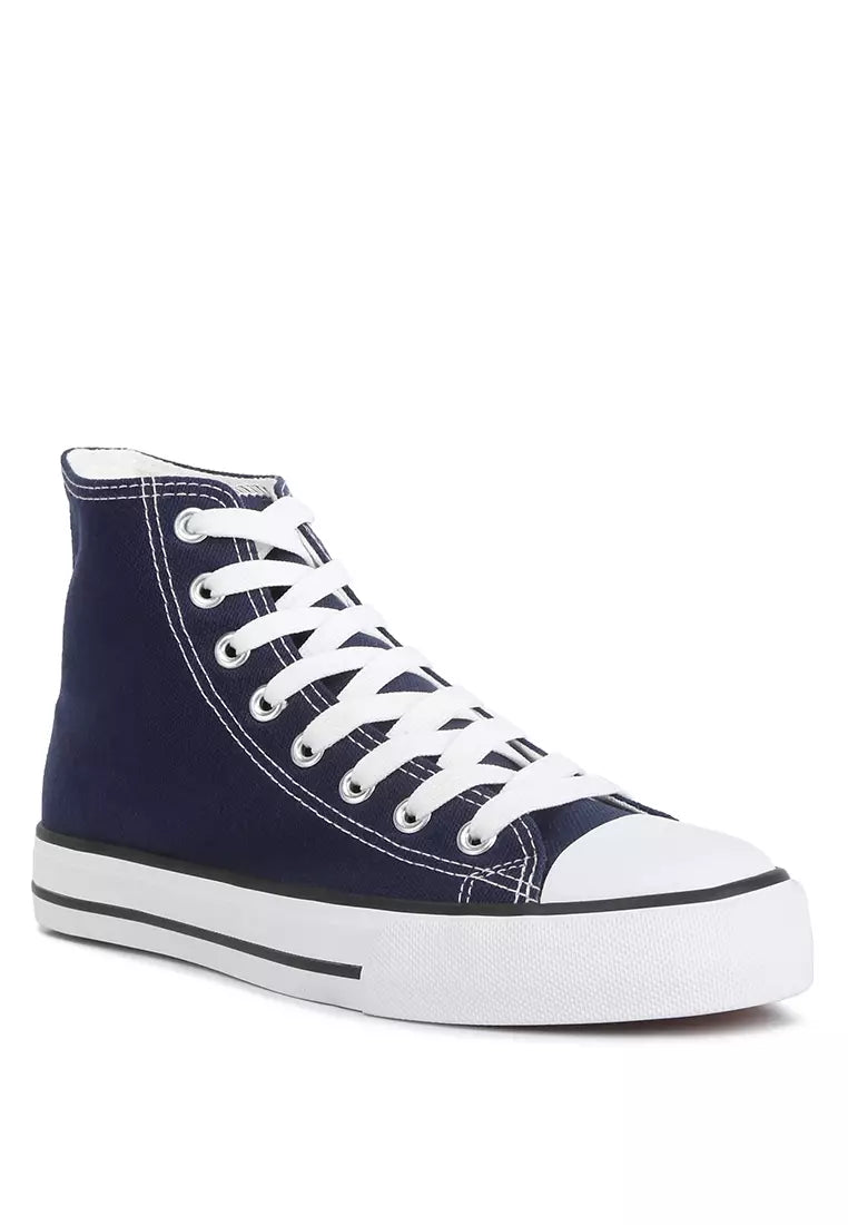 Navy High Top Basketball Canvas Sneakers