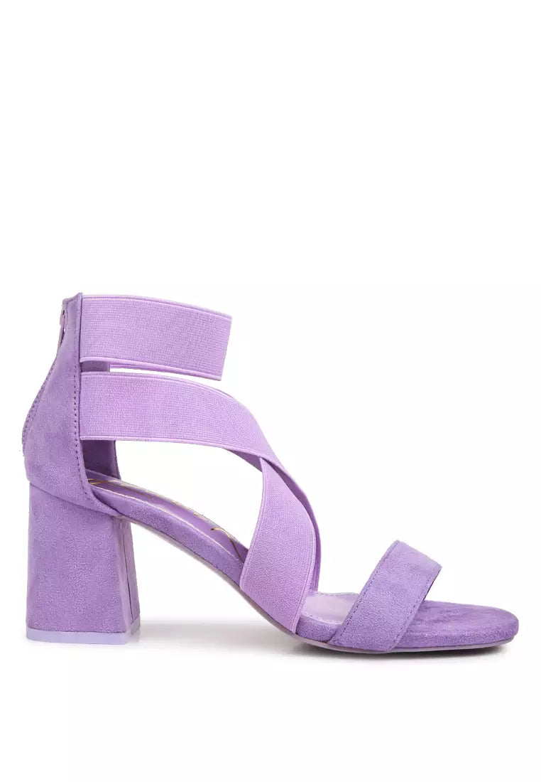 Elastic Strappy Block Heel Sandals in Lilac