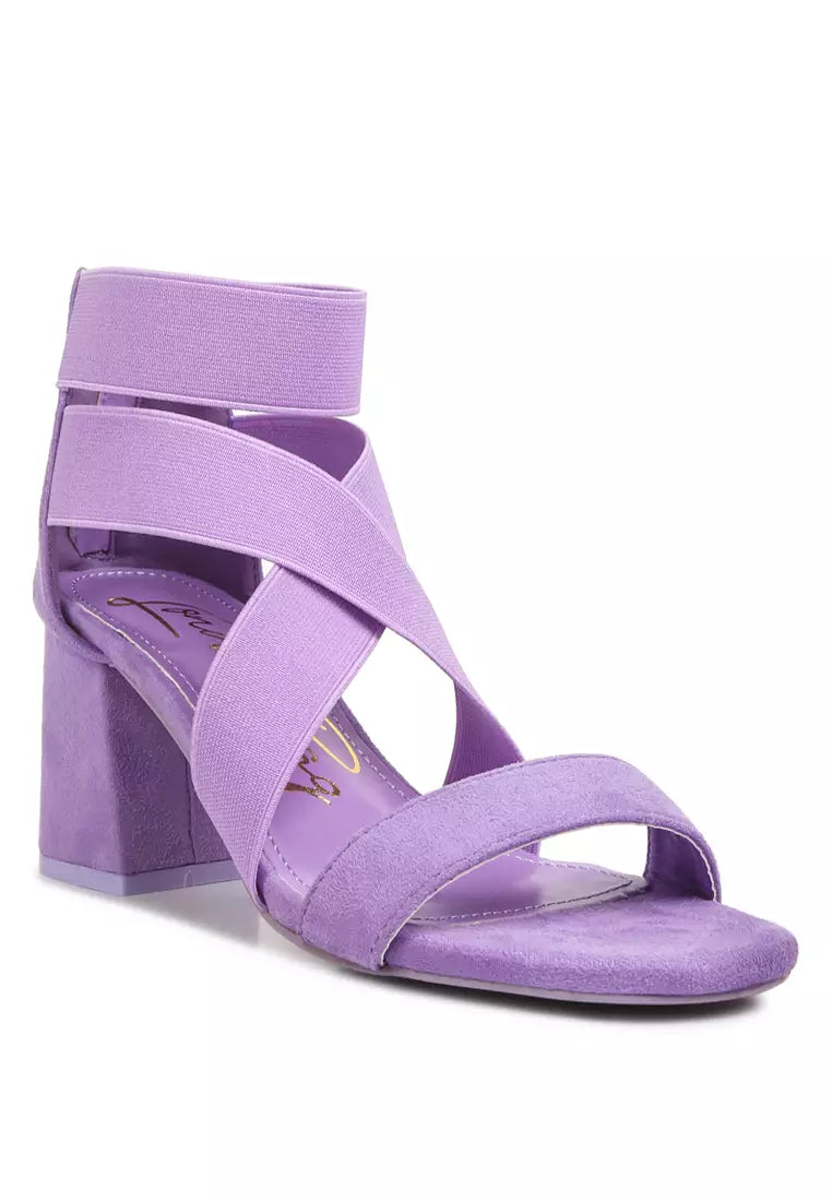 Elastic Strappy Block Heel Sandals in Lilac