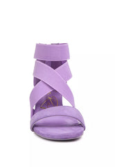 Elastic Strappy Block Heel Sandals in Lilac