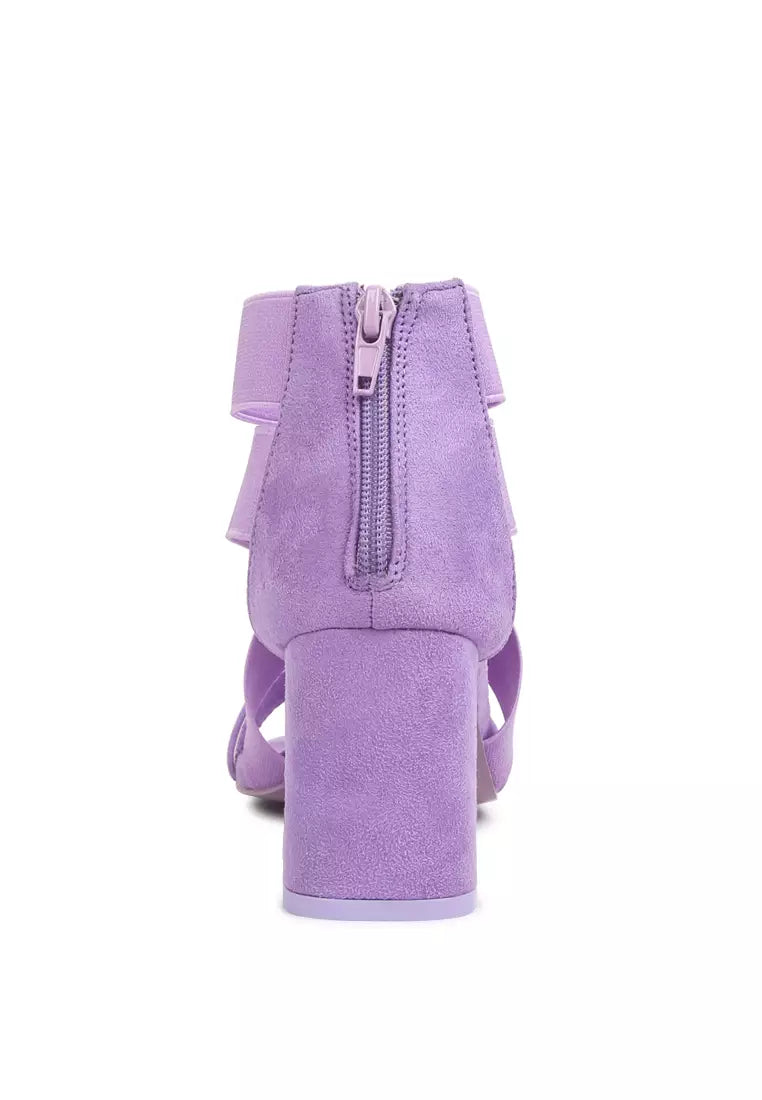 Elastic Strappy Block Heel Sandals in Lilac