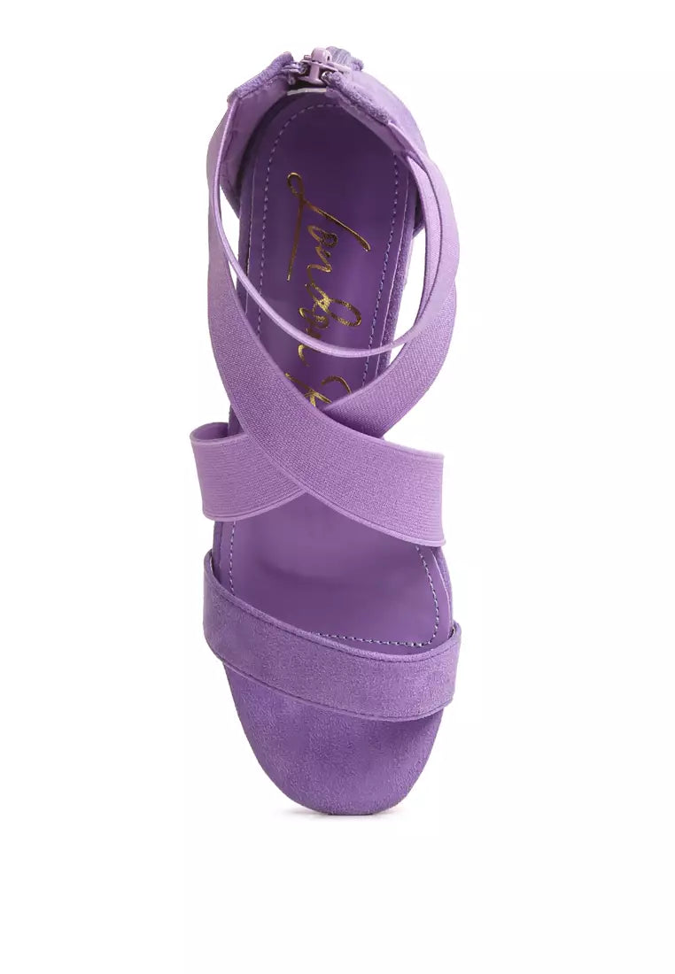 Elastic Strappy Block Heel Sandals in Lilac