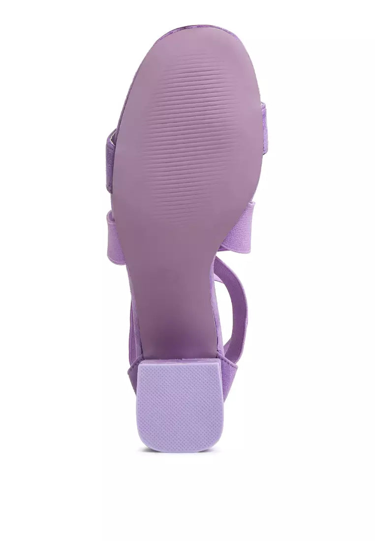 Elastic Strappy Block Heel Sandals in Lilac