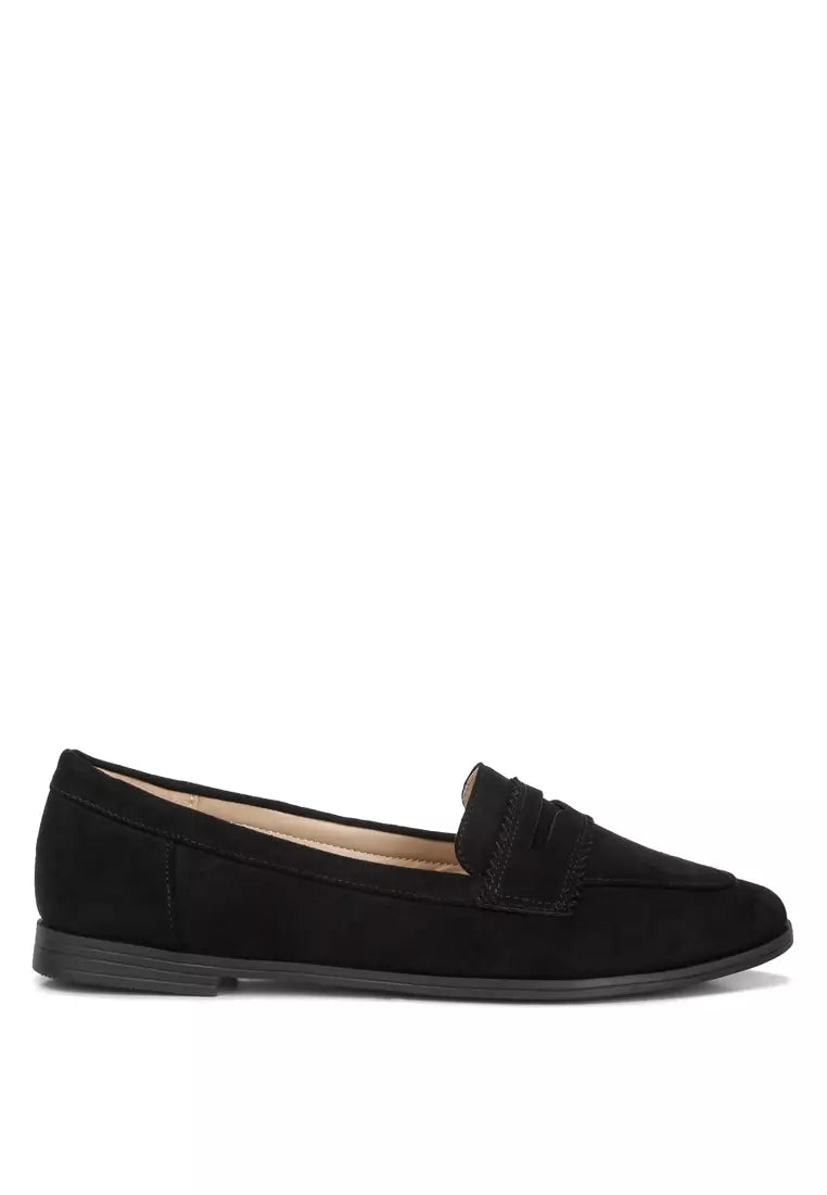 Black Suede Flat Loafers