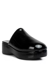 Black Solid Platform Slip On Mules