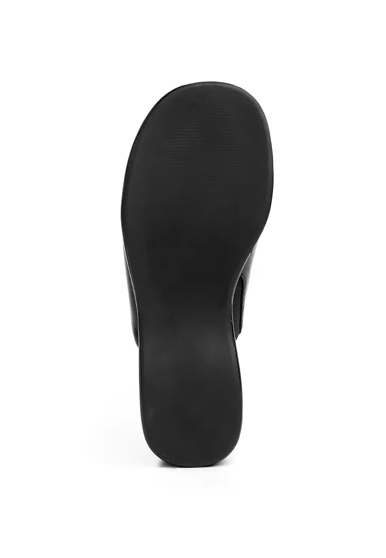 Black Solid Platform Slip On Mules