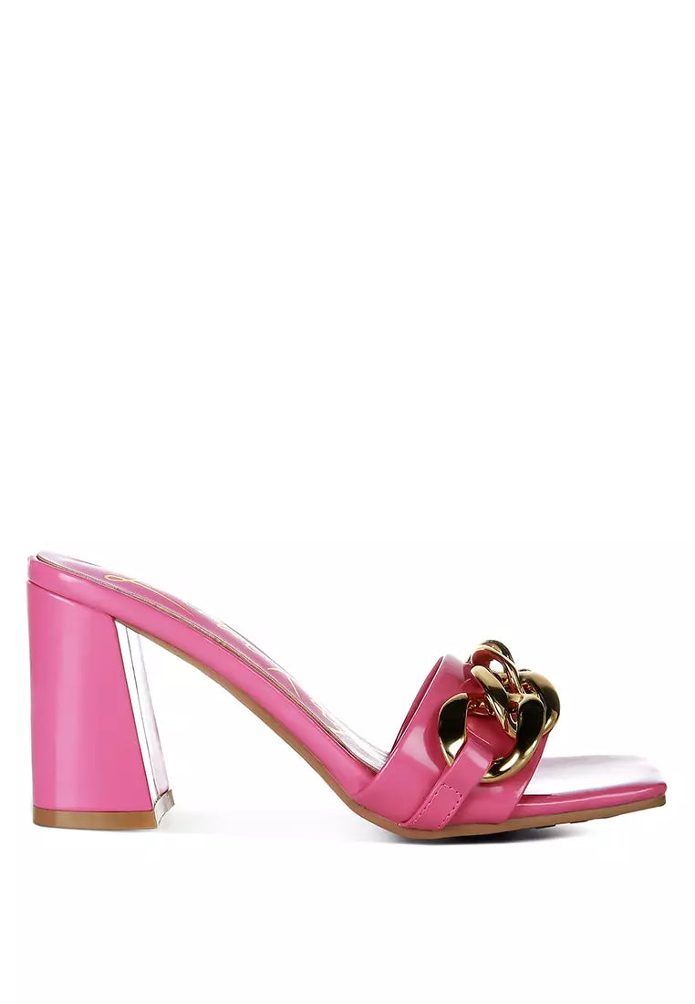 Pink Metal Chain Detail Patent PU Sandal