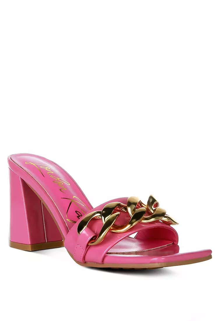 Pink Metal Chain Detail Patent PU Sandal