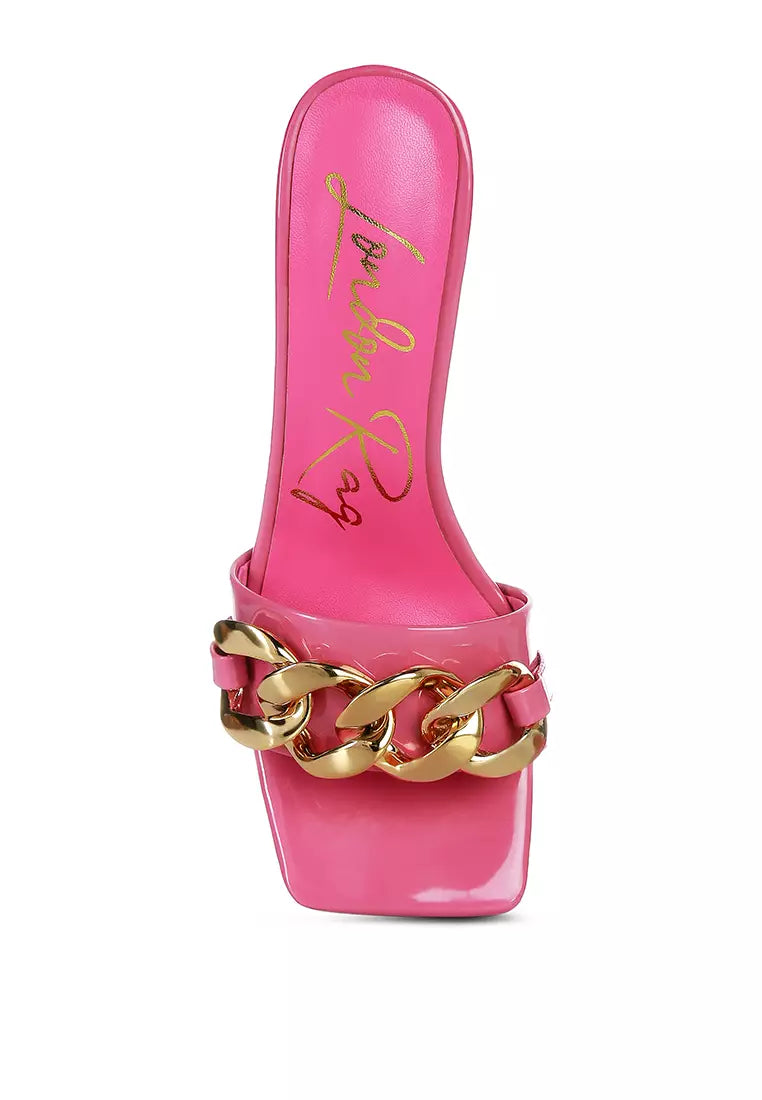 Pink Metal Chain Detail Patent PU Sandal