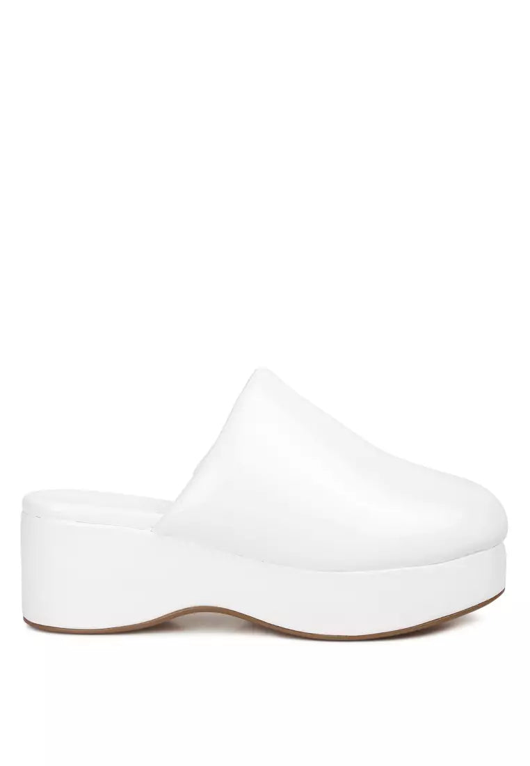 White Solid Platform Slip On Mules