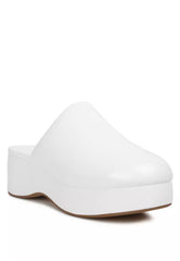 White Solid Platform Slip On Mules