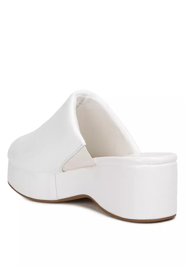 White Solid Platform Slip On Mules