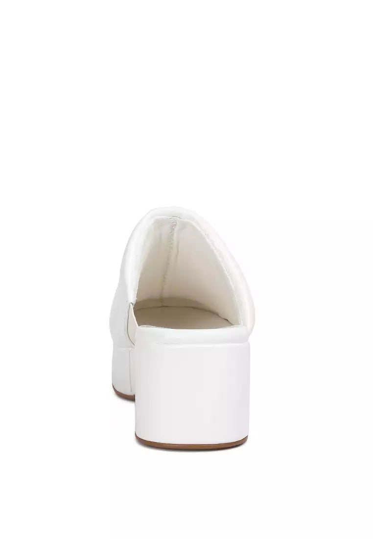 White Solid Platform Slip On Mules