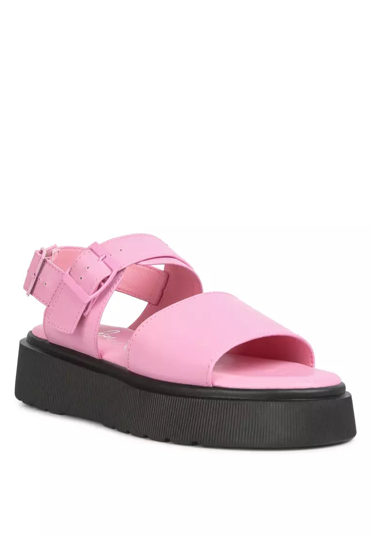 Pink Pin Buckle Platform Sandals