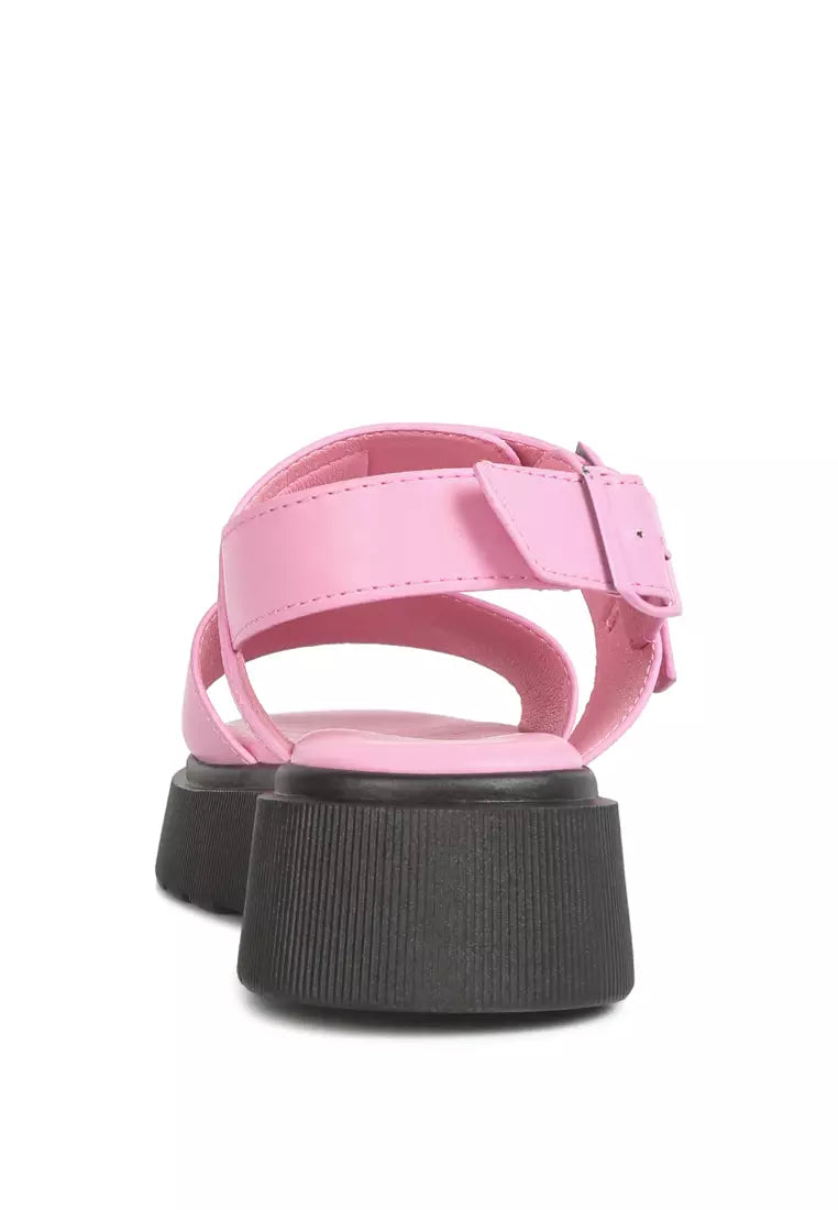 Pink Pin Buckle Platform Sandals