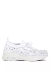 White Stud Embellished Lace-Up Sneakers