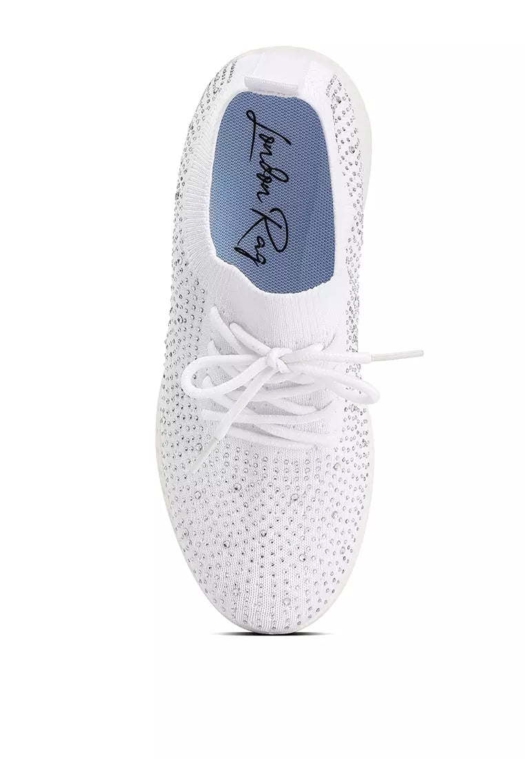 White Stud Embellished Lace-Up Sneakers