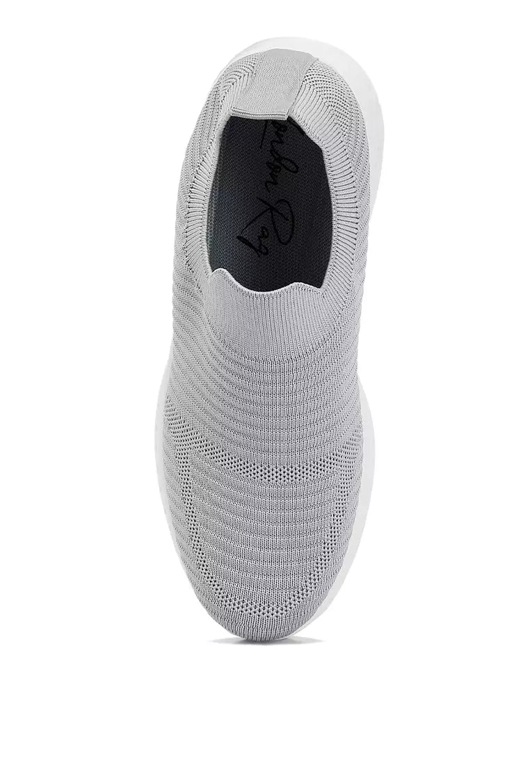 Grey Knitted Slip On Sneakers