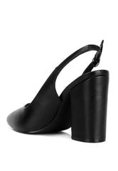 Black Block Heel Pointed Toe Sandals