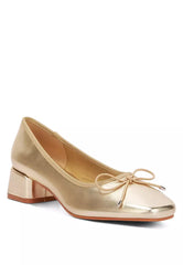 Metallic Low Block Heel Ballerinas In Gold