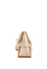 Metallic Low Block Heel Ballerinas In Gold