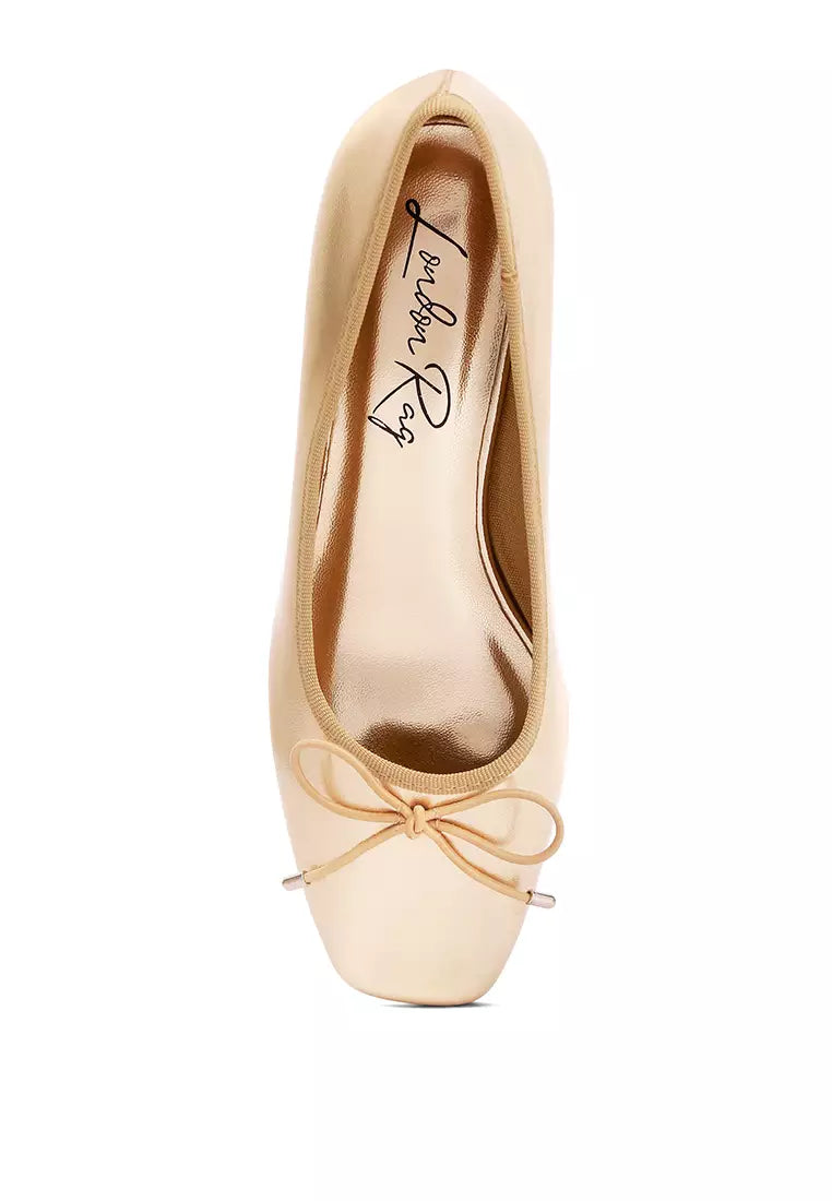 Metallic Low Block Heel Ballerinas In Gold